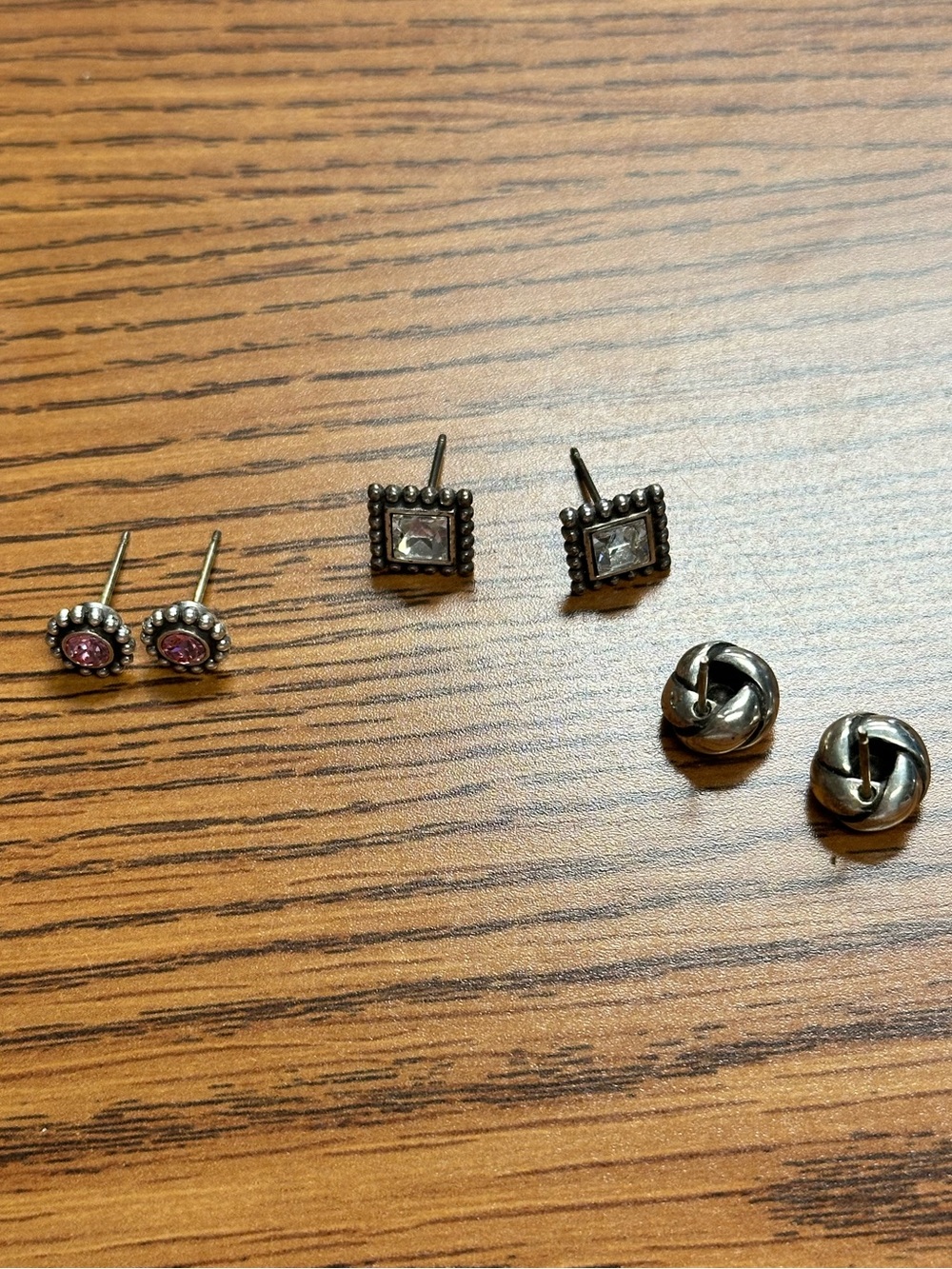 Sterling Silver Pink and Clear Stud Earring Set